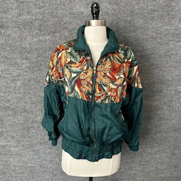 Avait Sportif Jackets & Blazers - Vintage 90s Avait Sportif Windbreaker Womens M / PL Green Quilted Leaves Jacket